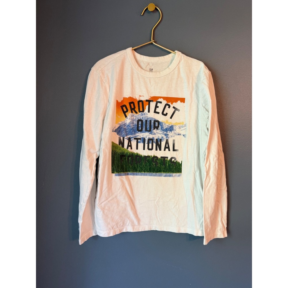 Gap Kids White Long Sleeve Protect Our National Forests Graphic Tee Shirt Size M